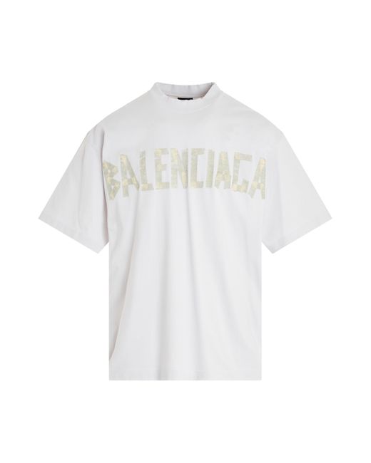 Balenciaga White Tape Logo Vintage T-Shirt, Short Sleeves, , 100% Cotton, Size: Medium for men