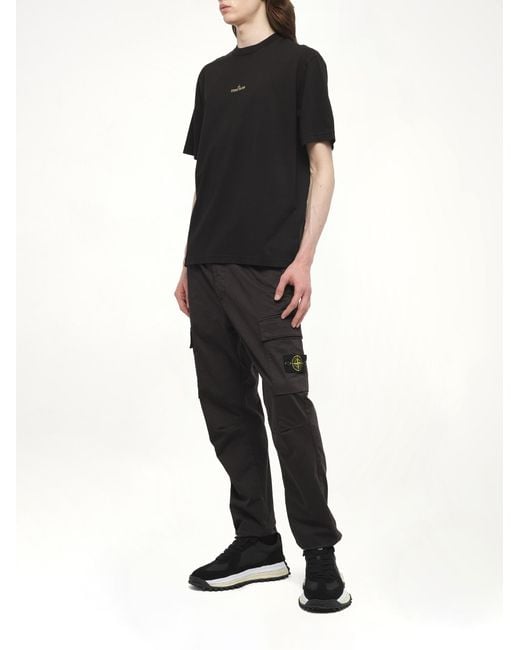 Stone Island Black 210003 Bleeding Numbers Compass Short Sleeve T-Shirt, 100% Cotton, Size: Small for men