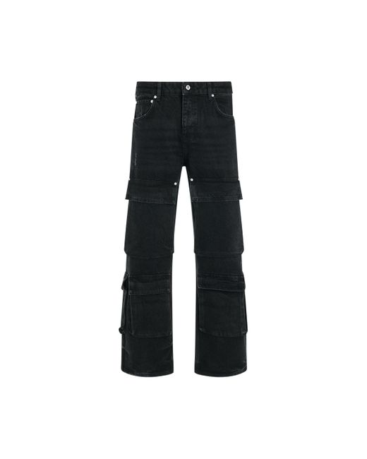 Represent Black R3Ca Cargo Denim Pants, , 100% Cotton for men