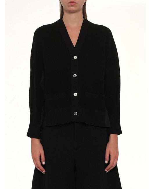 Sacai Black Cotton Knit X Poplin Cardigan