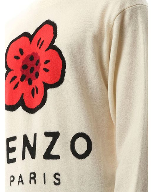 KENZO Gray Knit Boke Flower Placed Sweater, Long Sleeves, 100% Wool, Size: Small for men