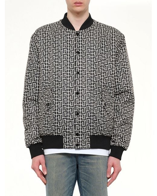 Balmain Gray Monogram Nylon/Satin Reversible Bomber for men