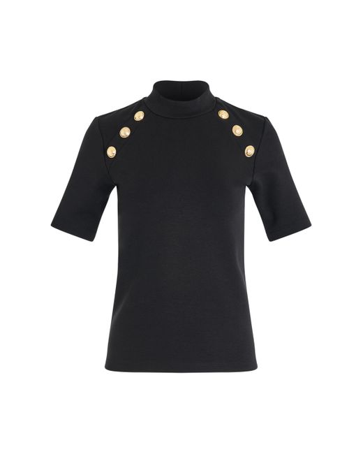 Balmain Black '6 Button Raglan Stretch T-Shirt, , 100% Cotton, Size: Small