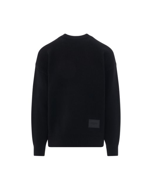 we11done Black Square Logo Jacquard Knit Pullover, Round Neck, Long Sleeves, , 100% Cotton, Size: Medium
