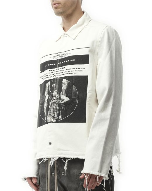Rick Owens White Snapfront Jacket, Long Sleeves, 100% Cotton, Size: Small for men