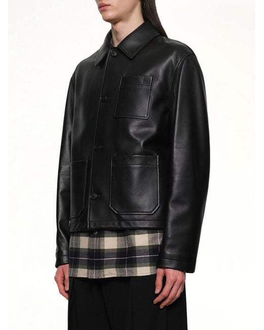 Loewe Black Leather Workwear Jacket for men