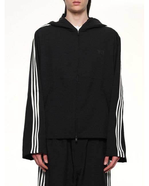 Y-3 Black Hooded Track Top 3-Stripes for men