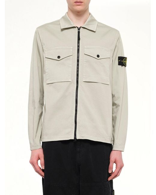 Stone Island Natural 1200010 Cotton Zip-Up Shirt for men