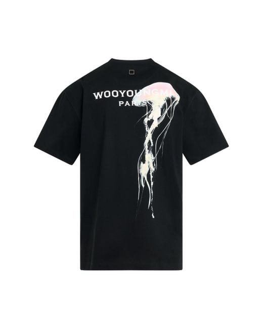 Wooyoungmi Black Glowing Jellyfish Print T-Shirt, Round Neck, Short Sleeves, , 100% Cotton for men