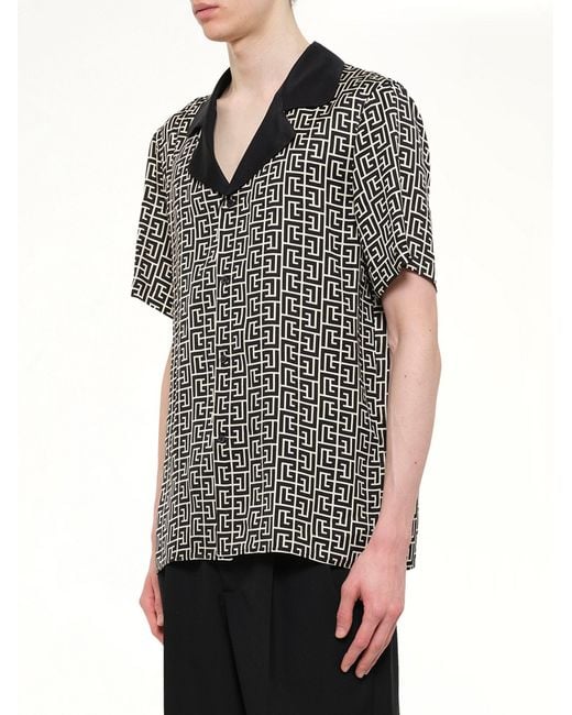 Balmain Gray Monogram Cupro Ss Pyjama Shirt for men