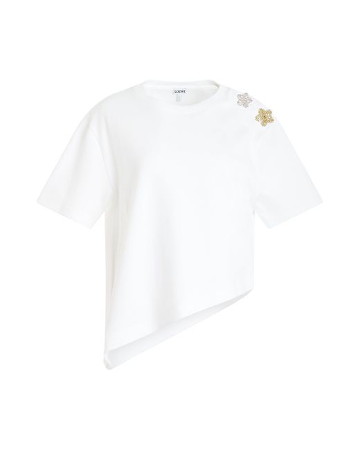 Loewe White Asymmetric T-Shirt, , 100% Cotton