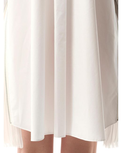 Sacai White Cotton Poplin Dress, Long Sleeves, 100% Cotton