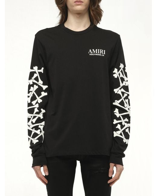 Amiri Black Bones Stacked L/T-Shirt, 100% Cotton, Size: Small for men