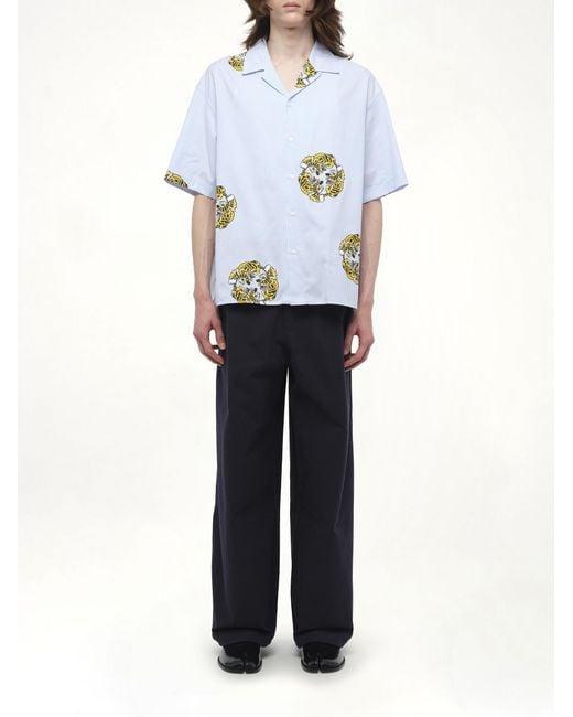 KENZO White Verdy Collection Hawaiian Short Sleeve Shirt, 100% Cotton, Size: Large for men