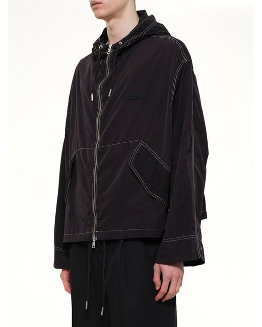 AMI Black Crinkle Nylon Zipped Jacket for men