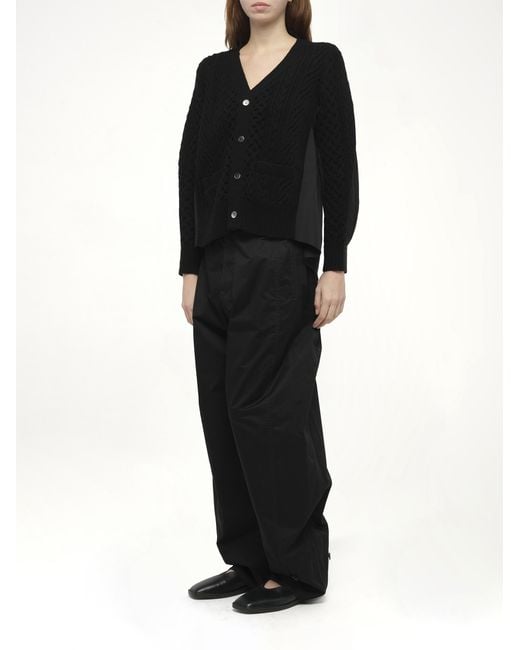 Sacai Black X Wool Knit X Cotton Poplin Cardigan, 100% Wool