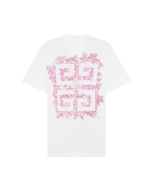Givenchy White '4G Embroidered Logo Classic Fit T-Shirt, Round Neck, Short Sleeves, , 100% Cotton, Size: Small
