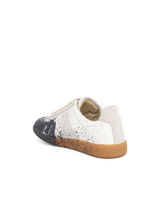 Maison Margiela White Replica Paint Drop Sneakers, /Pewter, 100% Cotton