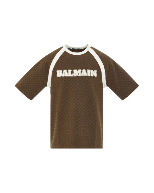 Balmain Brown Monogram Retro T-Shirt, Short Sleeves, /Cream, 100% Cotton for men