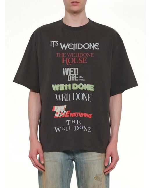 we11done Black Multi Graphic Logo T-Shirt for men
