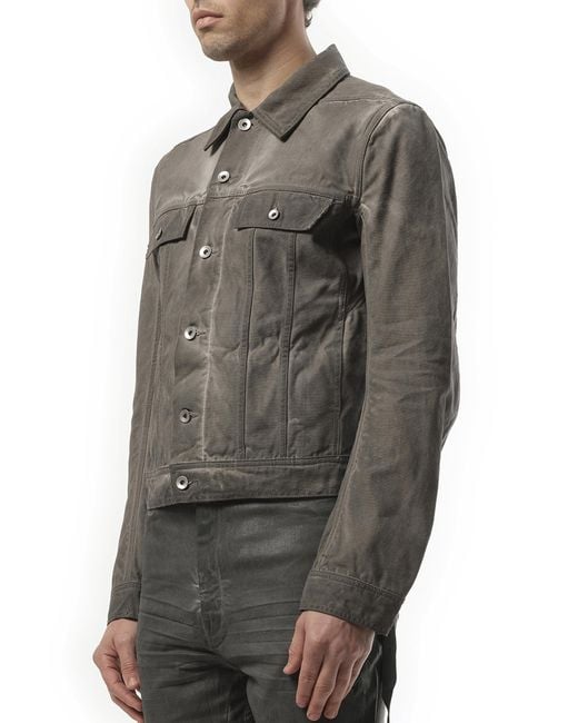 Rick Owens Gray Trucker Jacket, Long Sleeves, 100% Cotton, Size: Medium for men