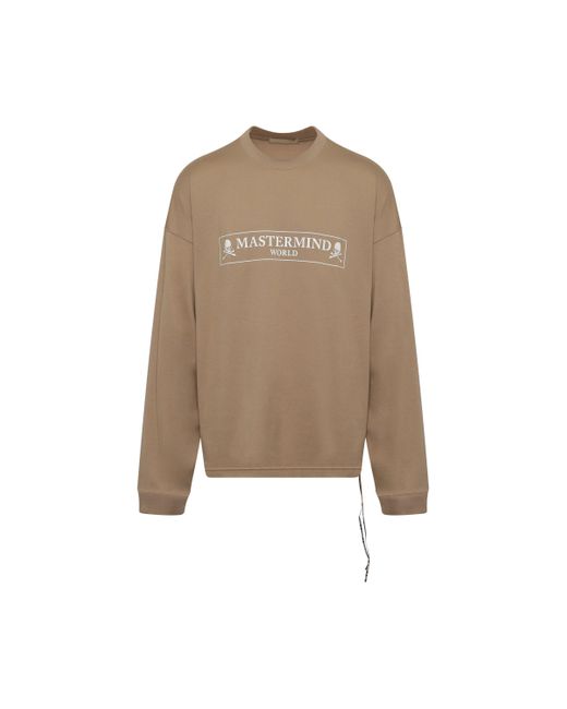 Mastermind Japan Natural Boxed Logo Long Sleeve Boxy Fit T-Shirt, , 100% Cotton, Size: Large for men