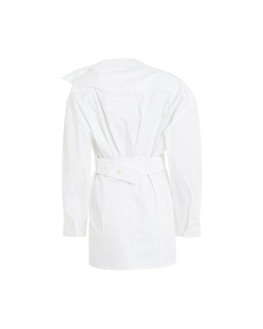 Jacquemus White La Mini Robe Chemise Dress, Long Sleeves, , 100% Cotton