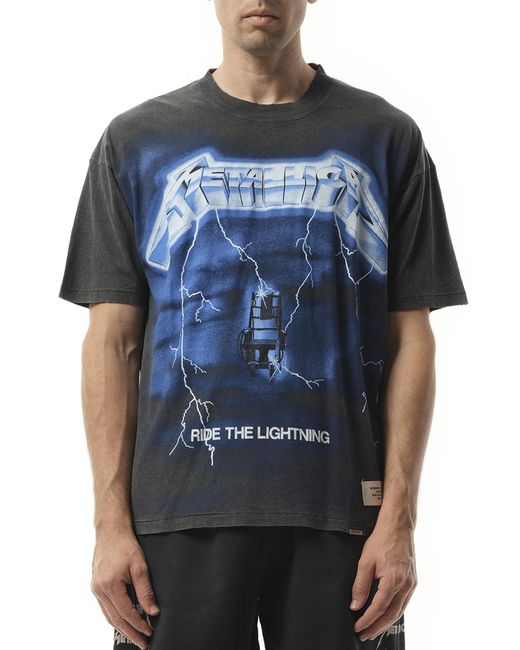 Represent Blue Metallica Ride The Lightning T-Shirt, Short Sleeves, 100% Cotton, Size: Small for men