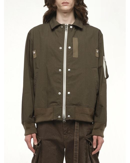 Sacai Green Rip Stop Blouson Bomber Jacket, 100% Polyester for men