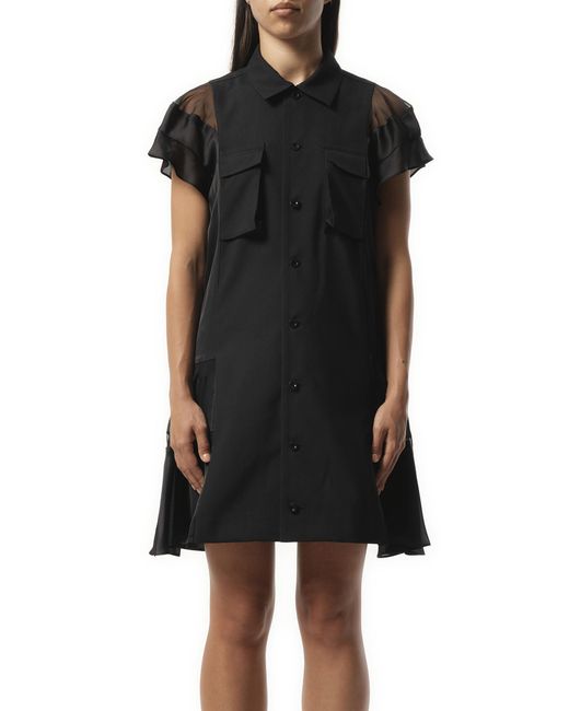 Sacai Black X Suiting X Satin Dress, 100% Polyester