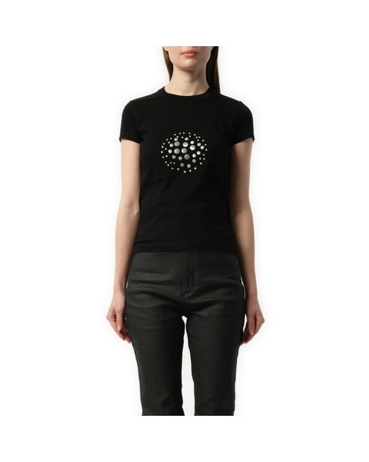 Rick Owens Black Cropped Orb Level T-Shirt, Short Sleeves, , 100% Cotton