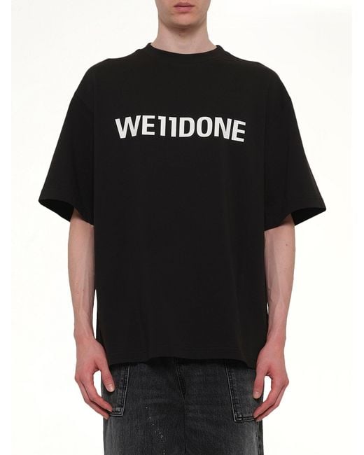 we11done Black Basic Logo Large T-Shirt for men