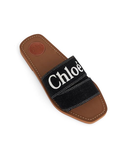 Chloé Black Woody Flat Mule Sandals, , 100% Cotton