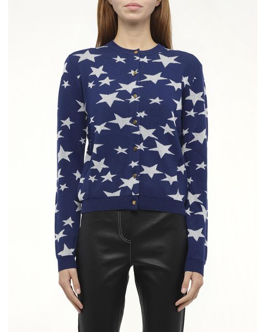 Loewe Blue Lurex Stars Cardigan, Size: Small