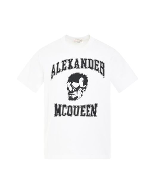 Alexander McQueen White Varsity Logo T-Shirt, Short Sleeves, /, 100% Cotton for men