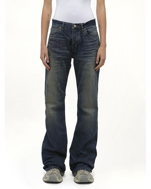 Balenciaga Blue Straight Fit Denim Pants, 100% Cotton, Size: Small