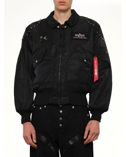 THUG CLUB Black Tc X Alpha Industries Bomber Jacket (Spike Ver) for men