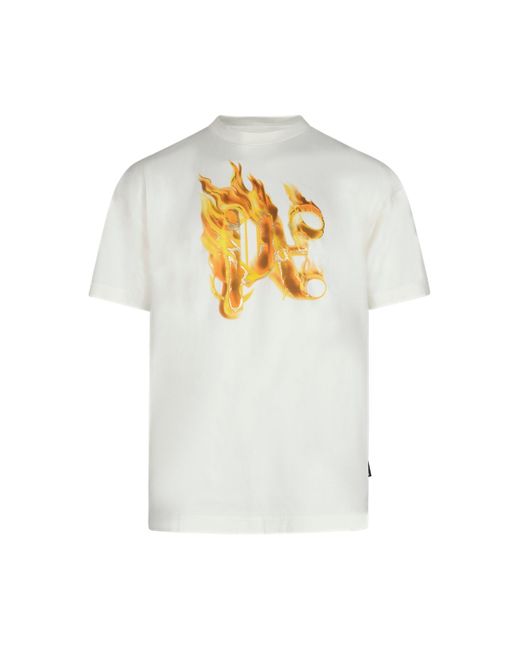 Palm Angels White Burning Monogram T-Shirt, Short Sleeves, Off, 100% Cotton for men