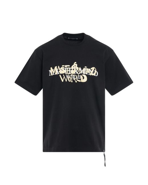 Mastermind Japan Black Word Skull T-Shirt, Round Neck, Short Sleeves, , 100% Cotton, Size: Large for men