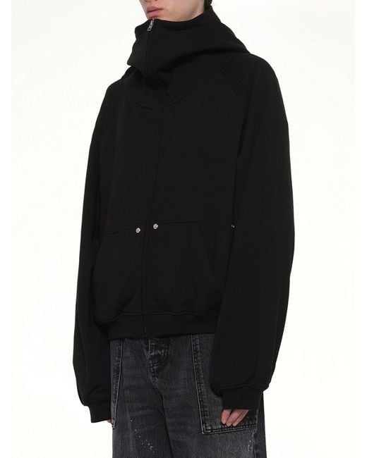 we11done Black Snap-Detail Jersey Zip-Up Hoodie for men