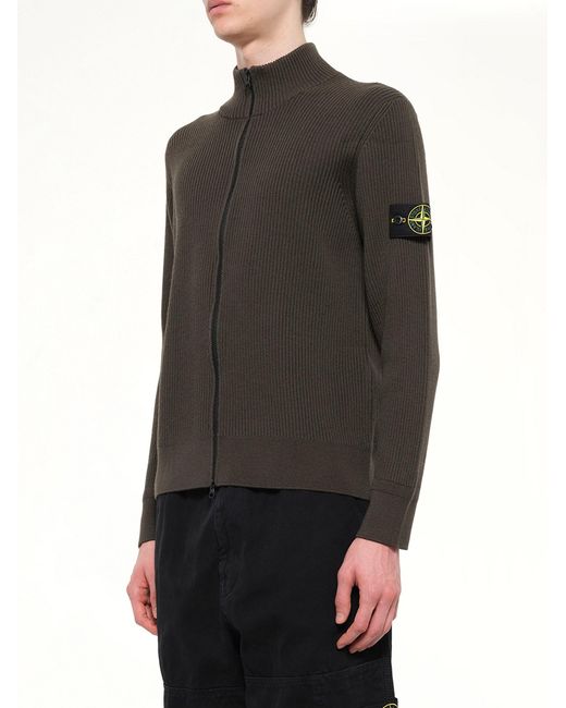Stone Island Gray 5100017 Full Rib Rws Wool Cardigan for men