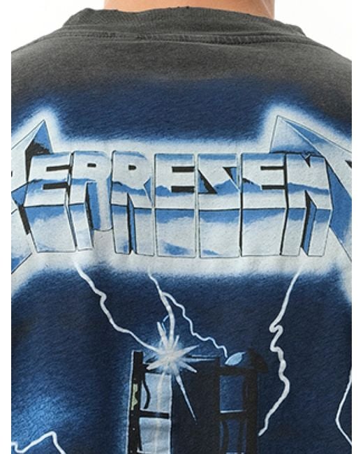 Represent Blue Metallica Ride The Lightning T-Shirt, Short Sleeves, 100% Cotton, Size: Small for men