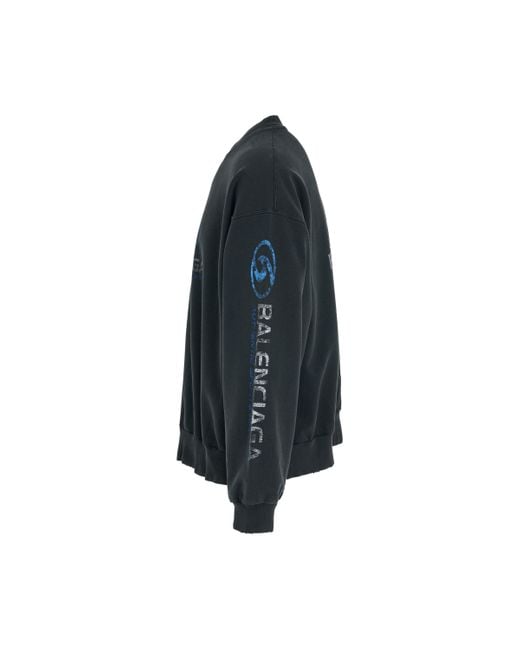 Balenciaga Blue Surfer Cracked Logo Sweatshirt, Faded/, 100% Cotton, Size: Medium for men