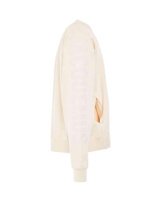 Jacquemus White Typo Sleeve Logo Sweatshirt, 100% Cotton, Size: Medium for men