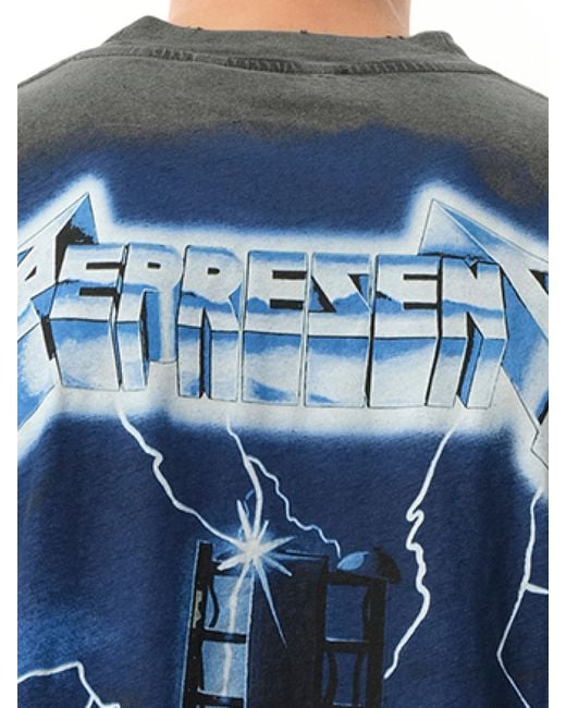 Represent Blue Metallica Ride The Lightning Long Sleeve T-Shirt, 100% Cotton, Size: Small for men