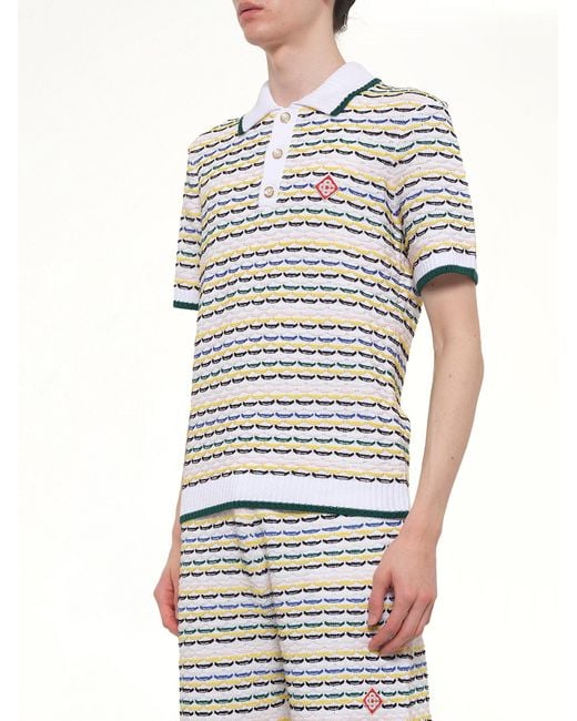 Casablanca White Tuck Stitch Polo Shirt for men