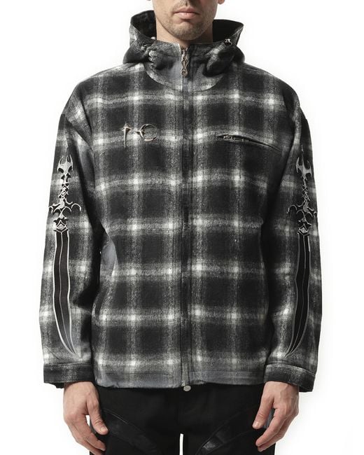 THUG CLUB Black Arab Sword Flannel Zip-Up Jacket for men