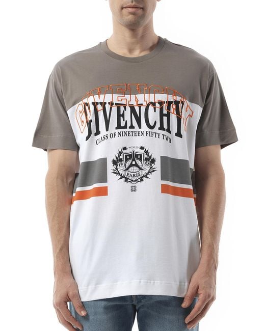 Givenchy Gray College Print Stripes Logo T-Shirt, 100% Organic Cotton for men