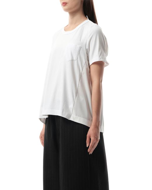 Sacai White X Cotton Poplin X Cotton Jersey T-Shirt, Short Sleeves, 100% Cotton