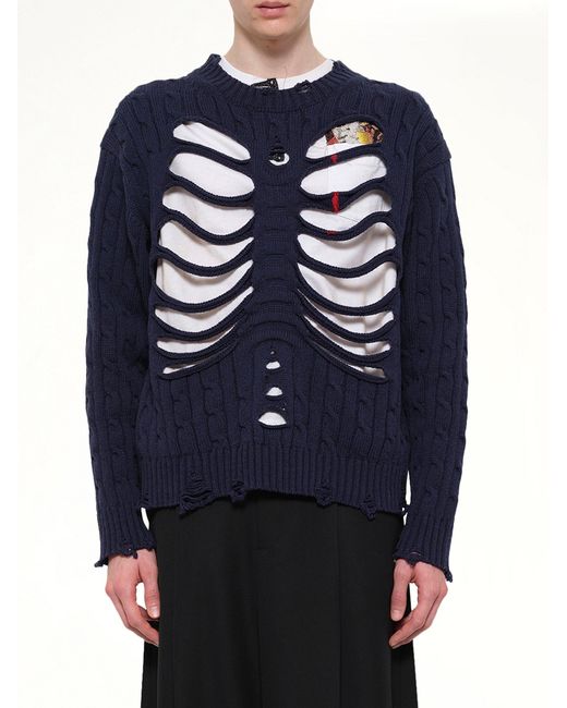 Doublet Blue Rib Cage Cable Knit Pullover for men